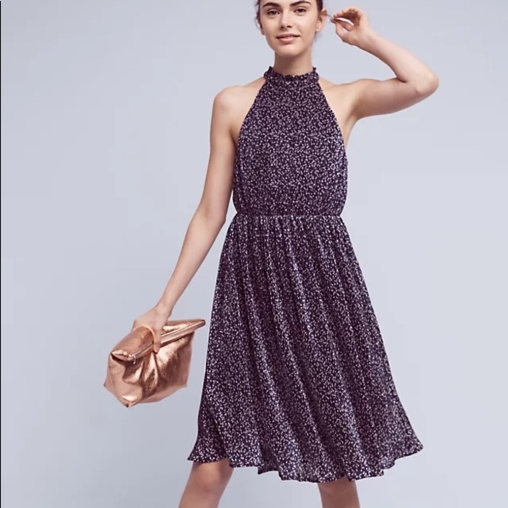 ANTHROPOLOGIE HD in Paris Mulllari Halter Dress Blue Medium